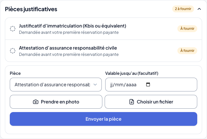 Envoi d’une pièce : photo ou fichier